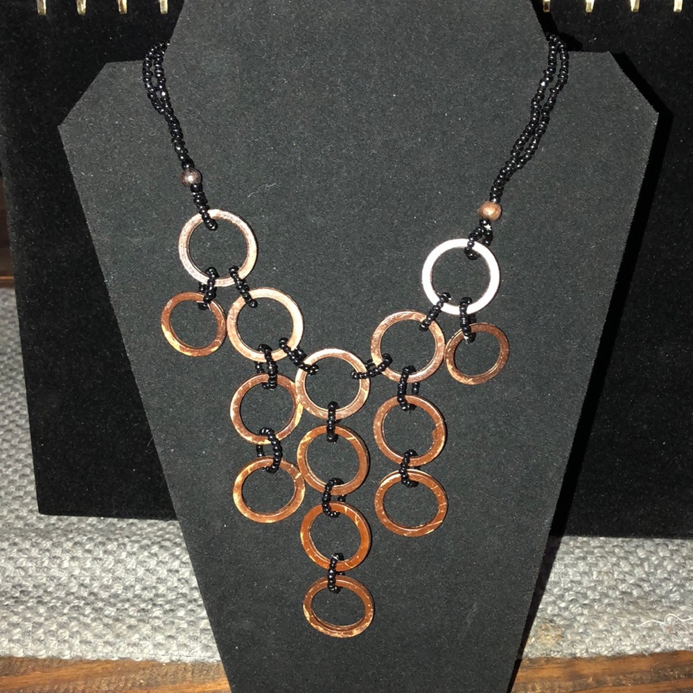 Wooden and black beaded boutique statement necklac